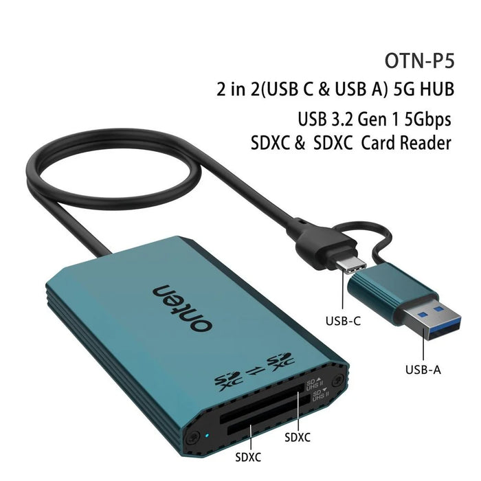 ONTEN OTN-P5 USB-C / USB 3.0 to Dual SD Card Reader UHS-II Data Transfer Adapter for Laptop PC - 4