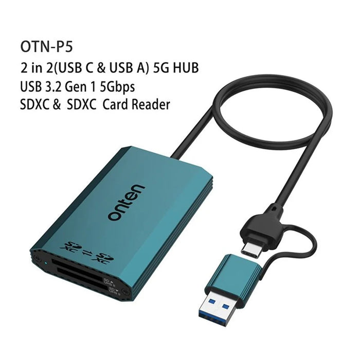 ONTEN OTN-P5 USB-C / USB 3.0 to Dual SD Card Reader UHS-II Data Transfer Adapter for Laptop PC - 7