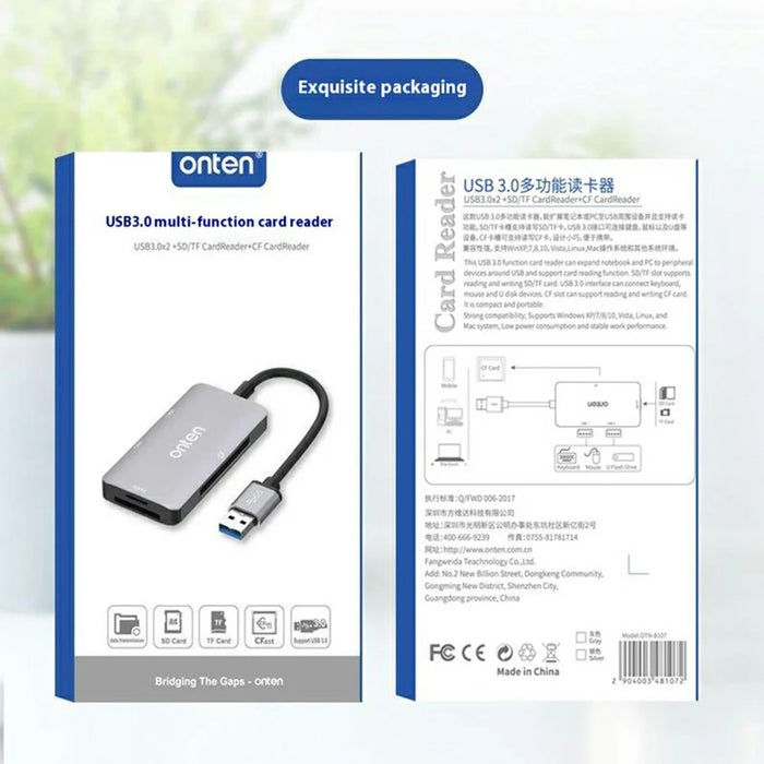 ONTEN 8107 USB 3.0 High Speed Card Reader CF SD TF Cards Simultaneous Reading Aluminum Alloy Adapter - 6