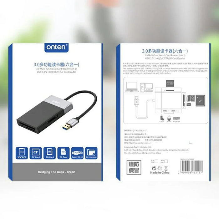 ONTEN OTN5215B SD TF CF XQD Card Reader 2xUSB3.0 6-in-1 Hub OTG Multi-Function Card Reader - 7