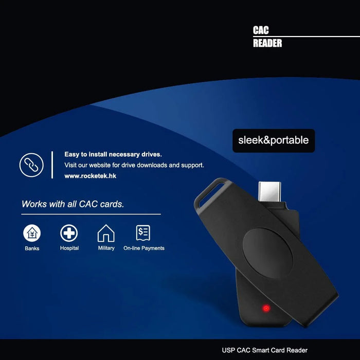 ROCKETEK CSCR3 Type-C Smart CAC Card Reader IC ID SIM Bank Card Adapter for Laptop Android Phone - 7