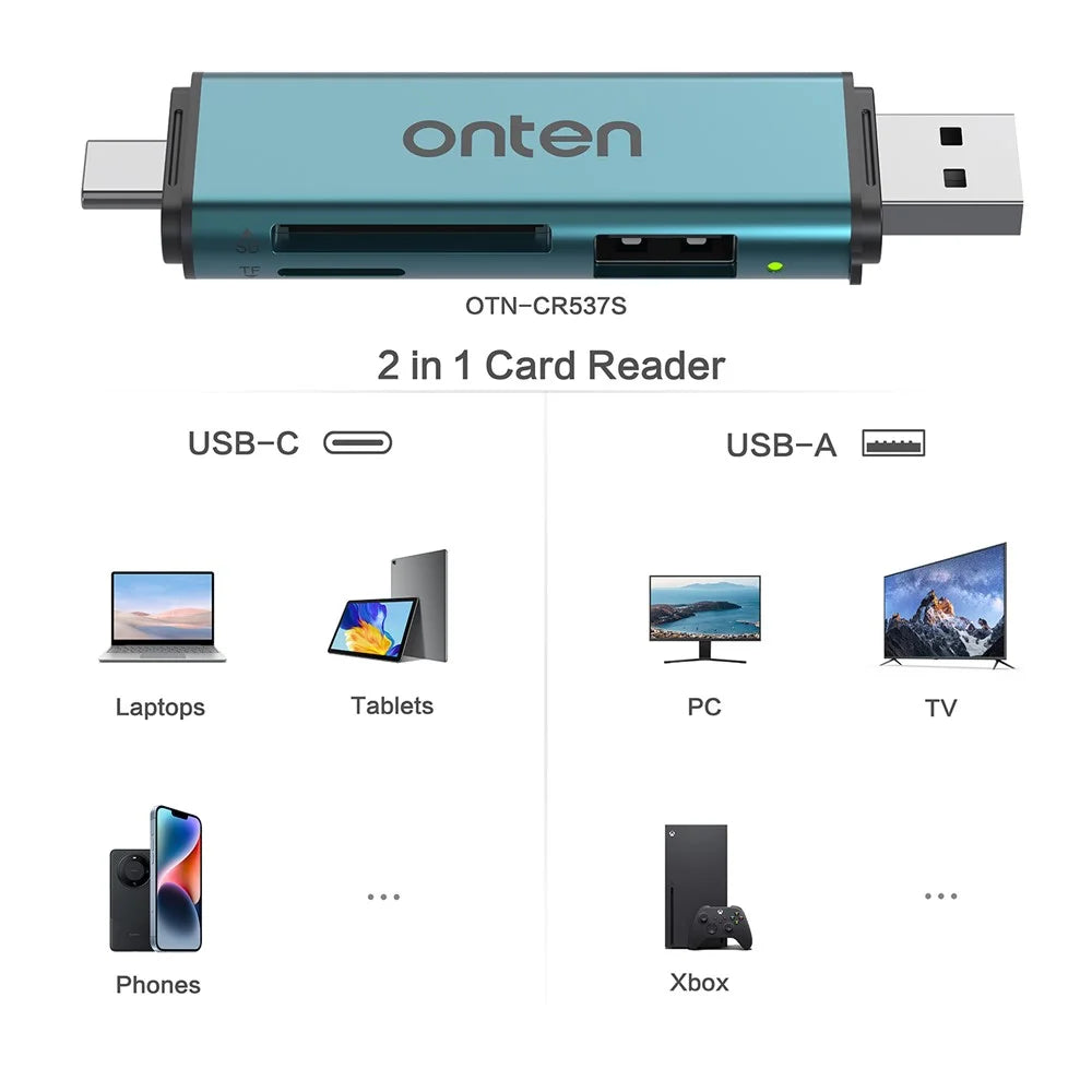 ONTEN OTN-CR537S Type-C / USB to USB3.0 + SD / TF Card Slots Multi-Function Card Reader - 4