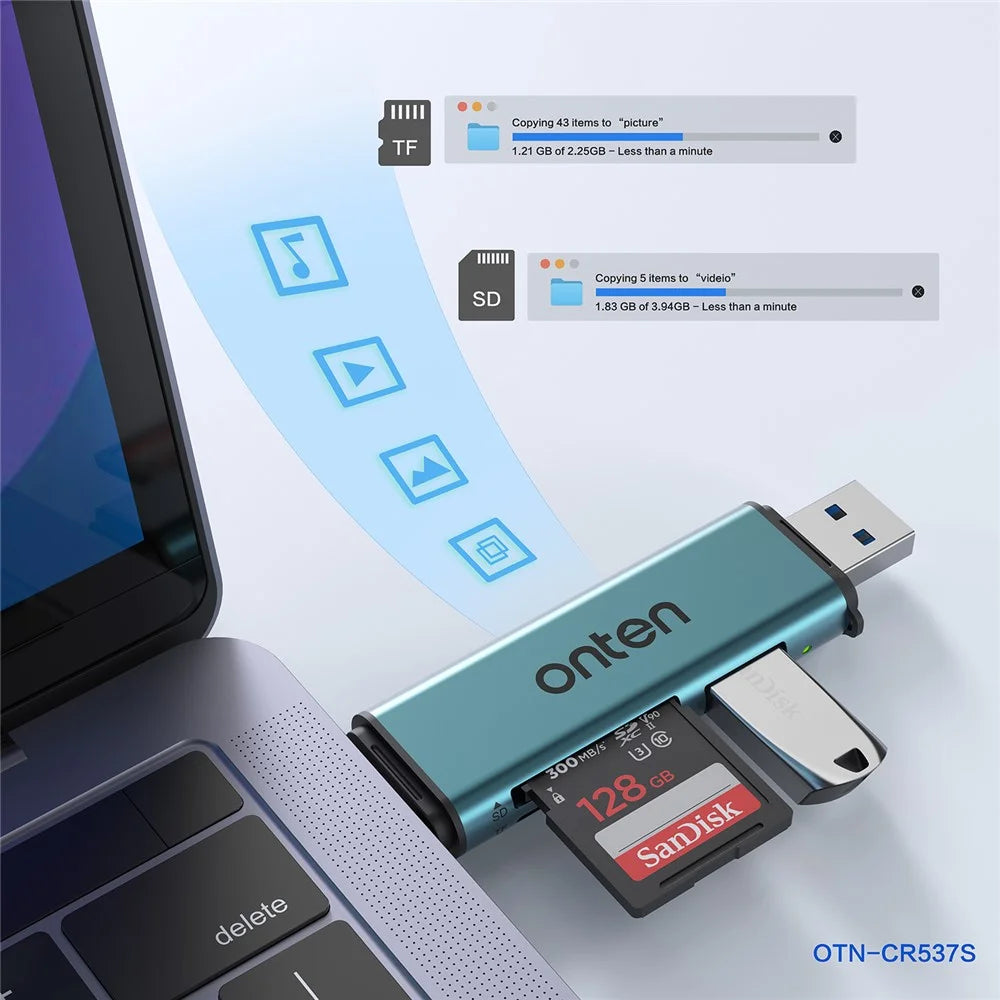 ONTEN OTN-CR537S Type-C / USB to USB3.0 + SD / TF Card Slots Multi-Function Card Reader - 6