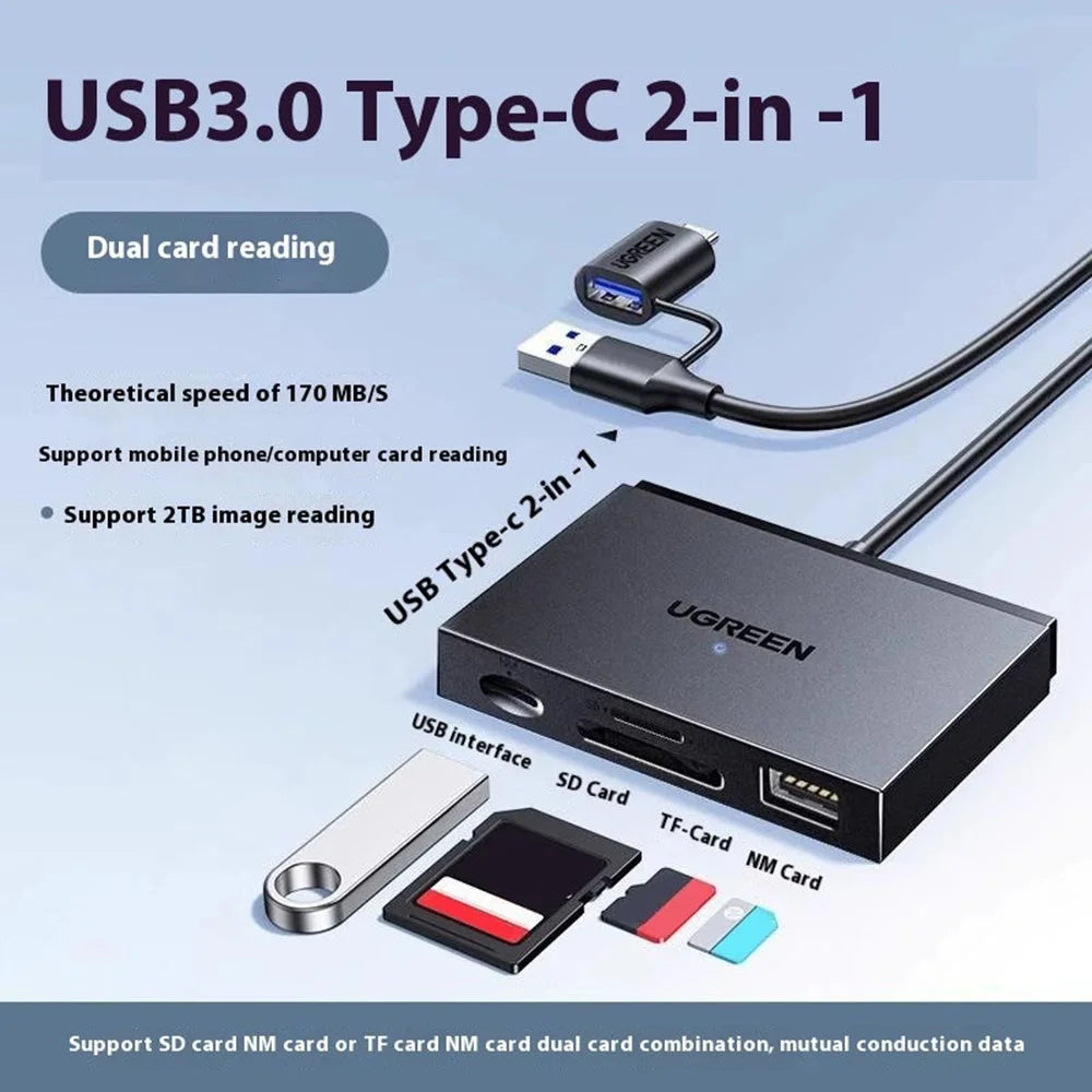UGREEN 45178 2 In 1 USB A / Type C to SD  /  TF  /  NM Card Reader for Apple  /  Huwei  /  Android - 3