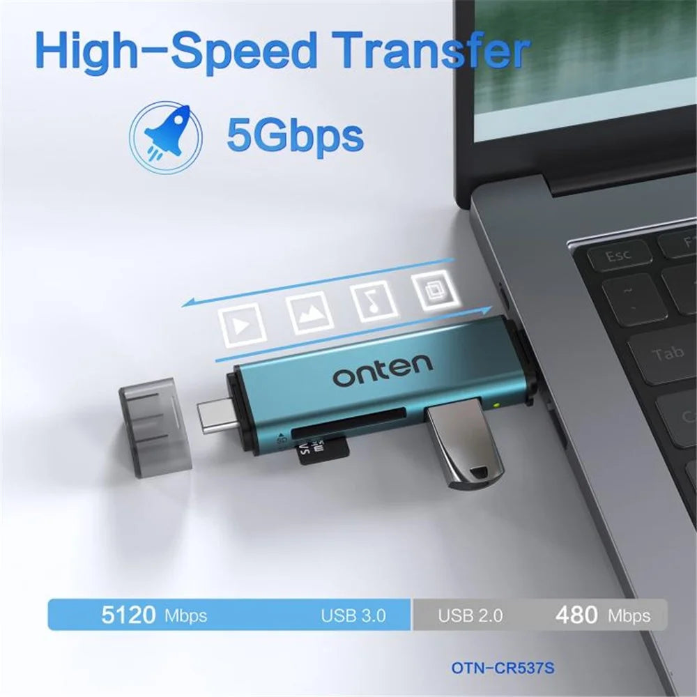 ONTEN OTN-CR537S USB A  /  Type C to Mini SD / TF Card Reader OTG Adapter for Phone Tablet Laptop - 2