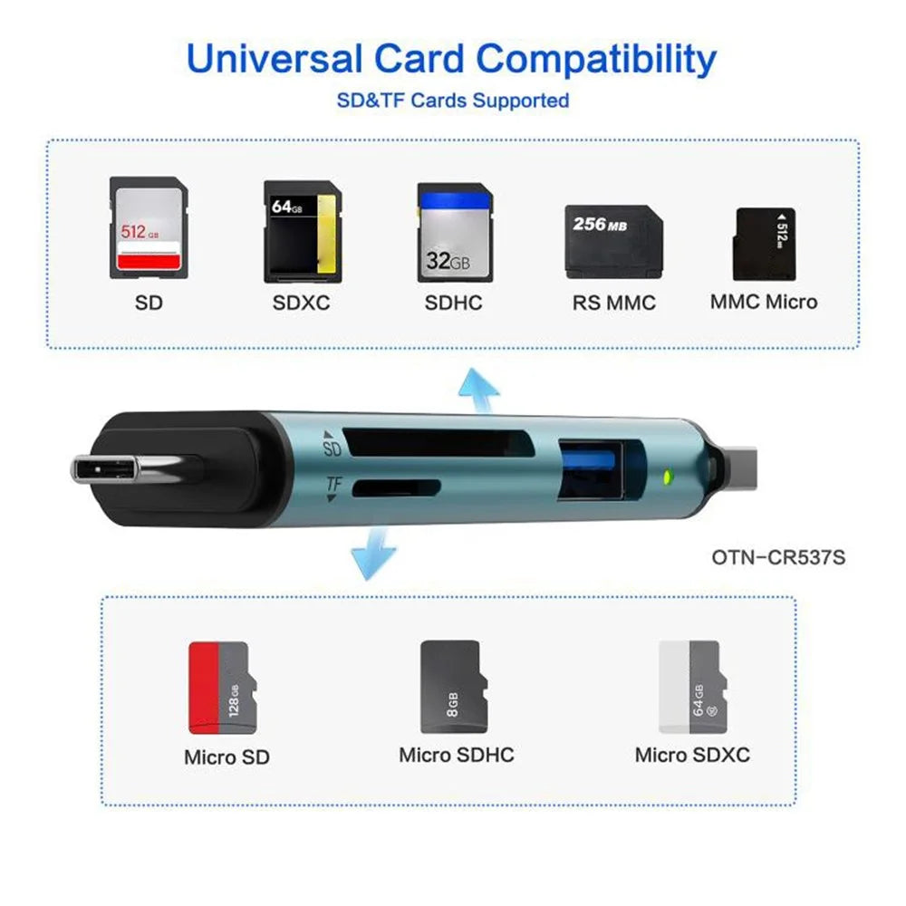 ONTEN OTN-CR537S USB A  /  Type C to Mini SD / TF Card Reader OTG Adapter for Phone Tablet Laptop - 6