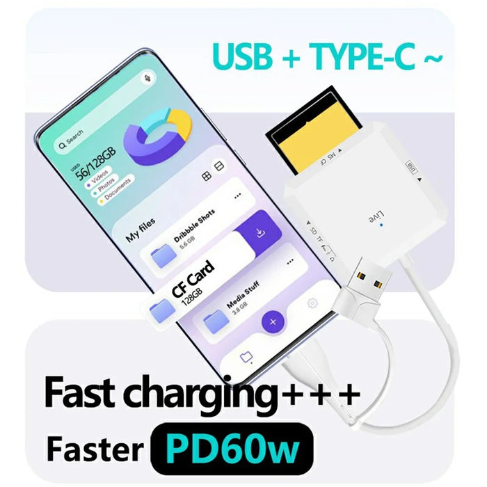AJ1028 6 in 1 Card Reader USB Type-C Dual Port Data Hub TF SD MS CF USB PD 60W Charging Dock - 3
