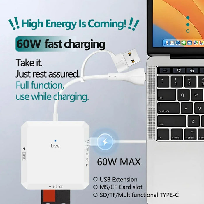 AJ1028 6 in 1 Card Reader USB Type-C Dual Port Data Hub TF SD MS CF USB PD 60W Charging Dock - 5