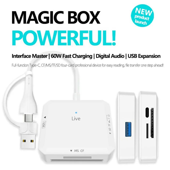 AJ1028 6 in 1 Card Reader USB Type-C Dual Port Data Hub TF SD MS CF USB PD 60W Charging Dock - 6
