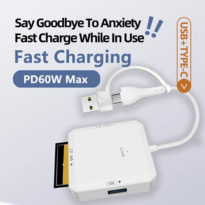 AJ1028 6 in 1 Card Reader USB Type-C Dual Port Data Hub TF SD MS CF USB PD 60W Charging Dock - 7