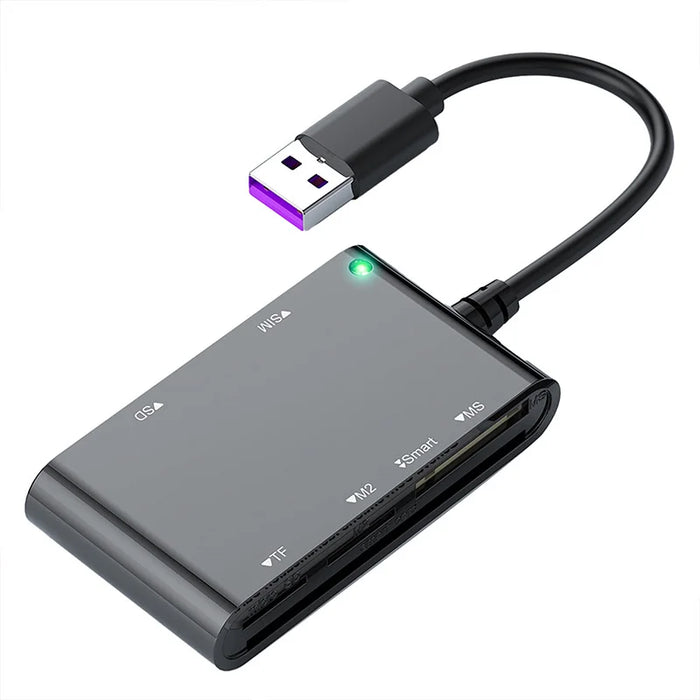 CR375-B 6-in-1 Multi-USB Smart Card Reader for Smart/MS/M2/TF/SIM/SD Cards Adapter Hub for Windows, Mac, Linux - 1