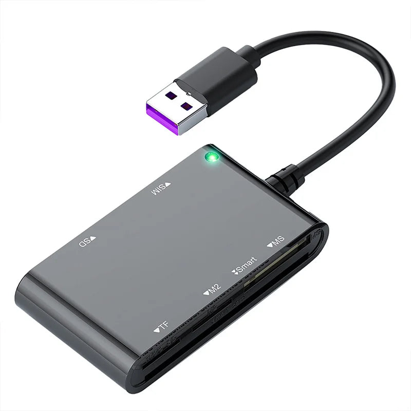 CR375-B 6-in-1 Multi-USB Smart Card Reader for Smart/MS/M2/TF/SIM/SD Cards Adapter Hub for Windows, Mac, Linux - 1