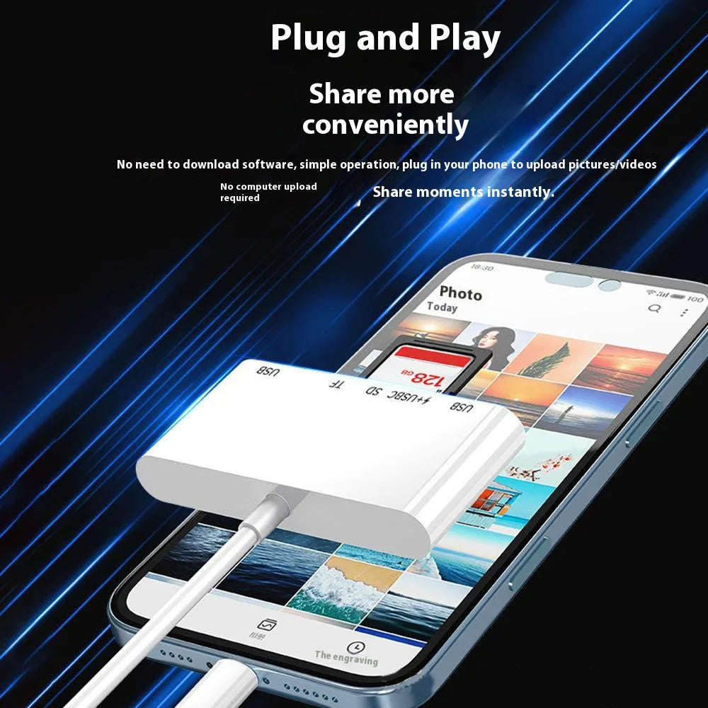 5 in 1 Type-C OTG Adapter USB-C to 2x USB 2.0, 1x USB-C PD 15W / SD TF Card Reader for iPhone/MacBook/USB C Devices - 5