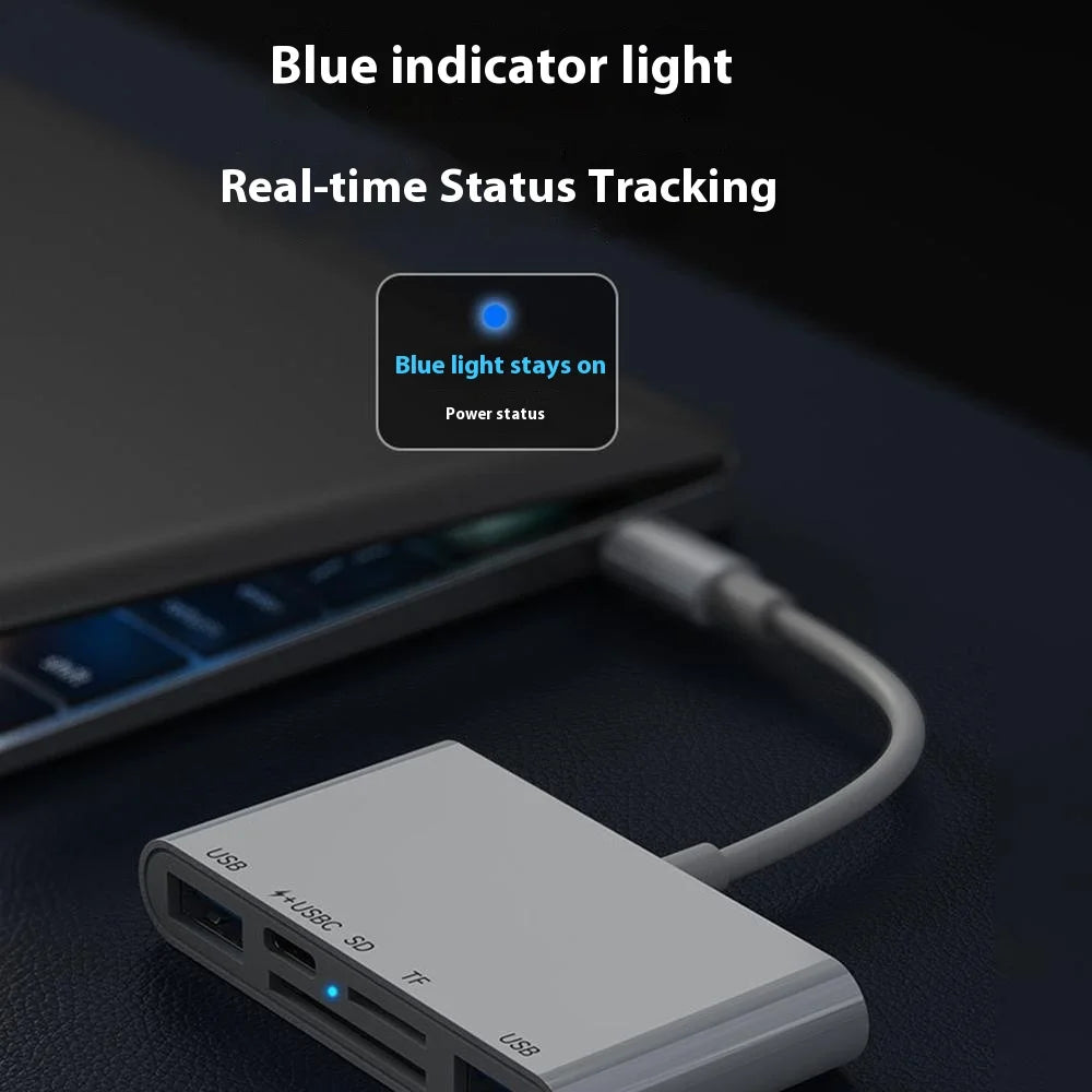 5 in 1 Type-C OTG Adapter USB-C to 2x USB 2.0, 1x USB-C PD 15W / SD TF Card Reader for iPhone/MacBook/USB C Devices - 7