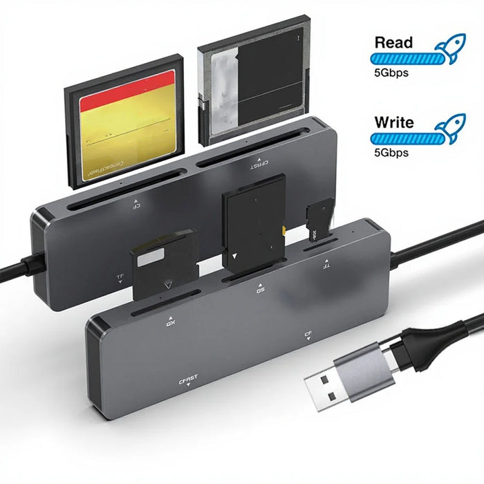 CR307D 5-in-1 Aluminum USB3.0/Type-C Card Reader for CFast/CF/XD/SD/TF Cards High Speed Data Transfer - 2