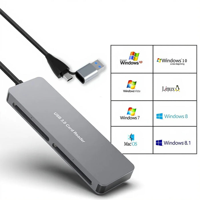 CR307D 5-in-1 Aluminum USB3.0/Type-C Card Reader for CFast/CF/XD/SD/TF Cards High Speed Data Transfer - 3