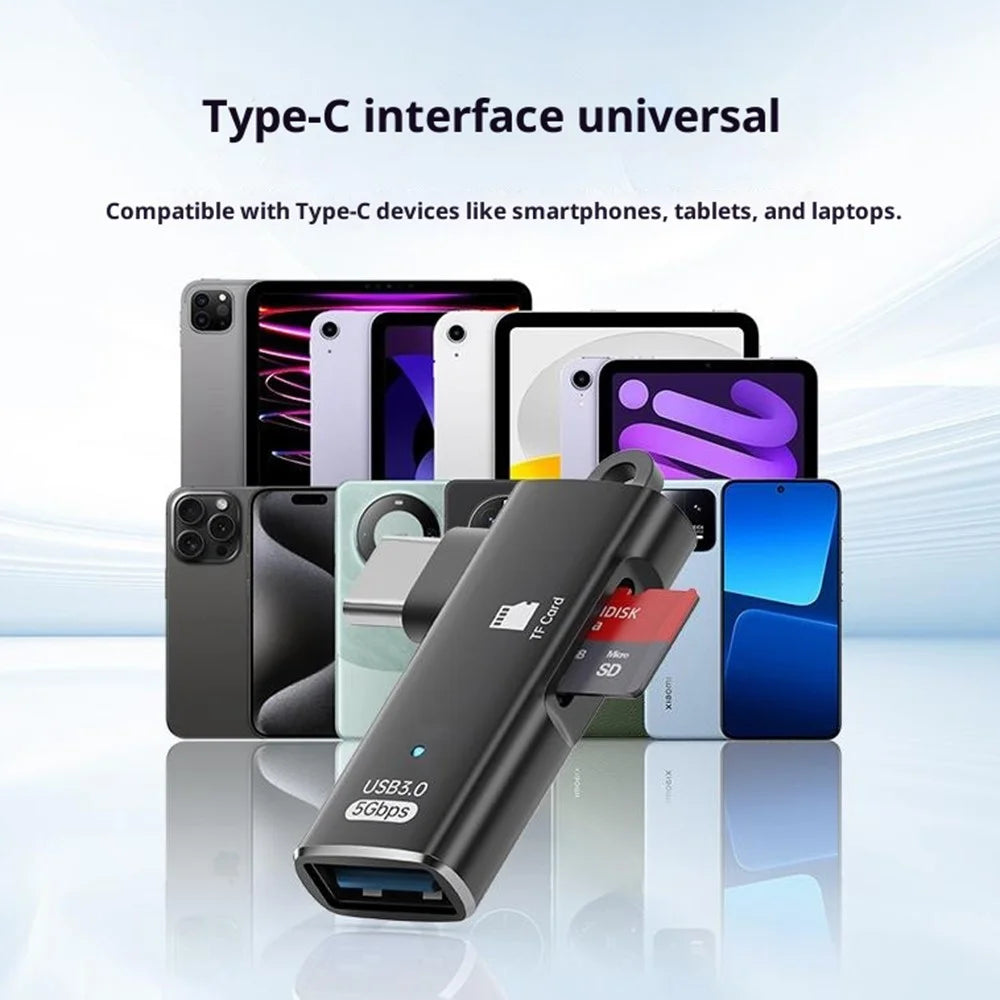 TYS-304 Angled Type-C OTG Adapter to USB 3.0 + TF Card Slot Converter for Mouse / Keyboard / Flash Drive / SSD - Black - 6
