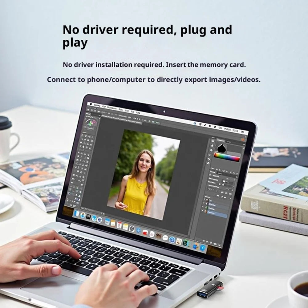 TYS-304 Angled Type-C OTG Adapter to USB 3.0 + TF Card Slot Converter for Mouse / Keyboard / Flash Drive / SSD - Black - 7