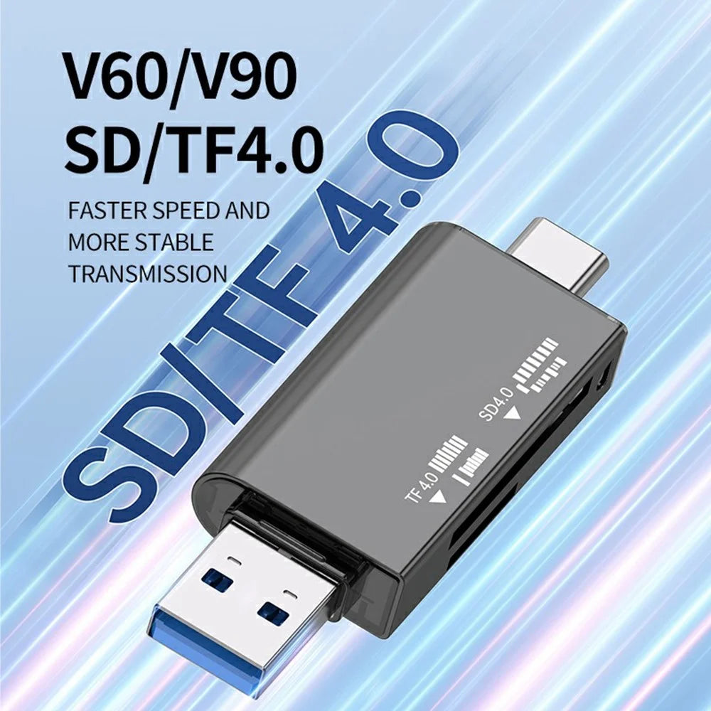 TYS-22F4.0 UHS-II USB + Type-C to SD / TF 4.0 High Speed Card Reader Dual Card Slots V60 / V90 Support 2TB TF Card for iOS / Android / Mac - Tarnish - 3