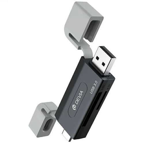 DEVIA Leopard Series USB + Type-C 3.0 to SD / TF 2 In 1 Card Reader High Speed Portable Multi Interface - Black - 1