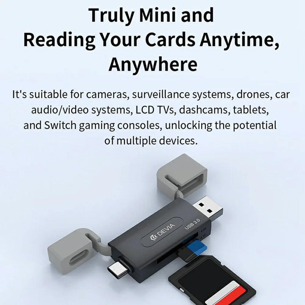 DEVIA Leopard Series USB + Type-C 3.0 to SD / TF 2 In 1 Card Reader High Speed Portable Multi Interface - Black - 5