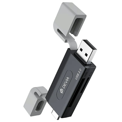 DEVIA Smart Series Dual USB + Type-C 2.0 to SD / TF 2 In 1 Card Reader - Black - 1