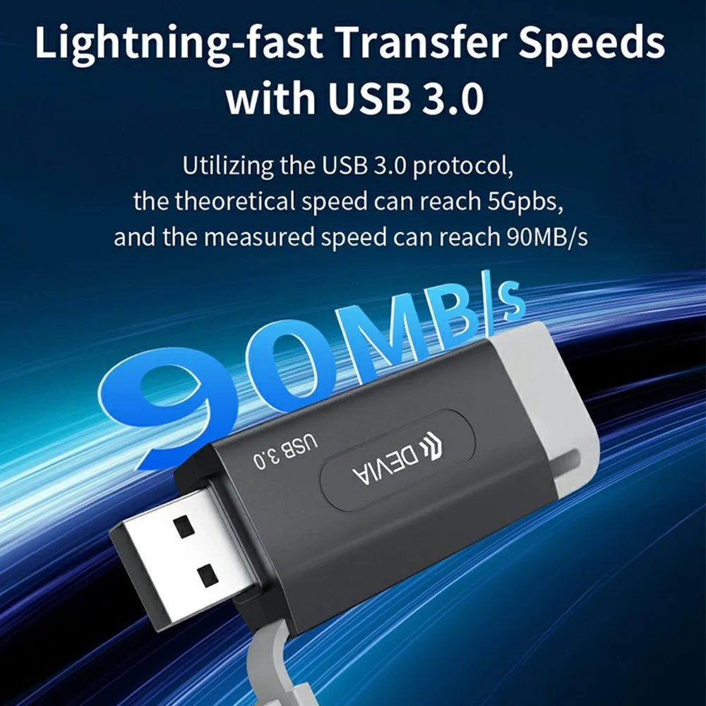 DEVIA Smart Series Dual USB + Type-C 2.0 to SD / TF 2 In 1 Card Reader - Black - 2
