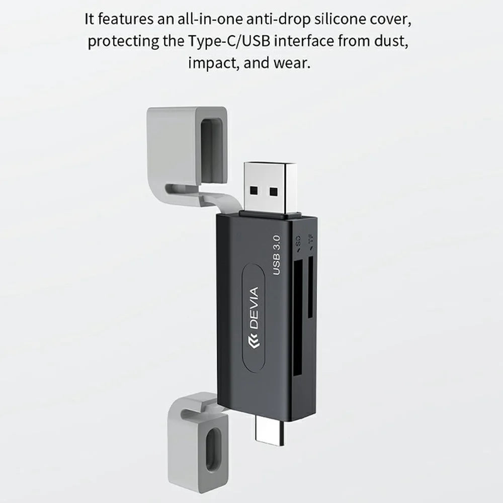 DEVIA Smart Series Dual USB + Type-C 2.0 to SD / TF 2 In 1 Card Reader - Black - 6