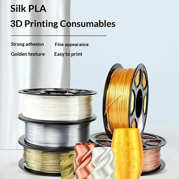 3D Printer Filament 1KG 1.75mm Silk PLA Material For FDM 3D Printing with Metal Like Texture - White - 3