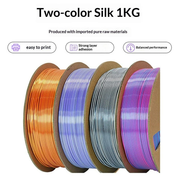 Two Color Silk 3D Printer Filament 1KG 1.75mm Wires with Gradient Metallic Luster For FDM Printing - Black + Bronze - 2