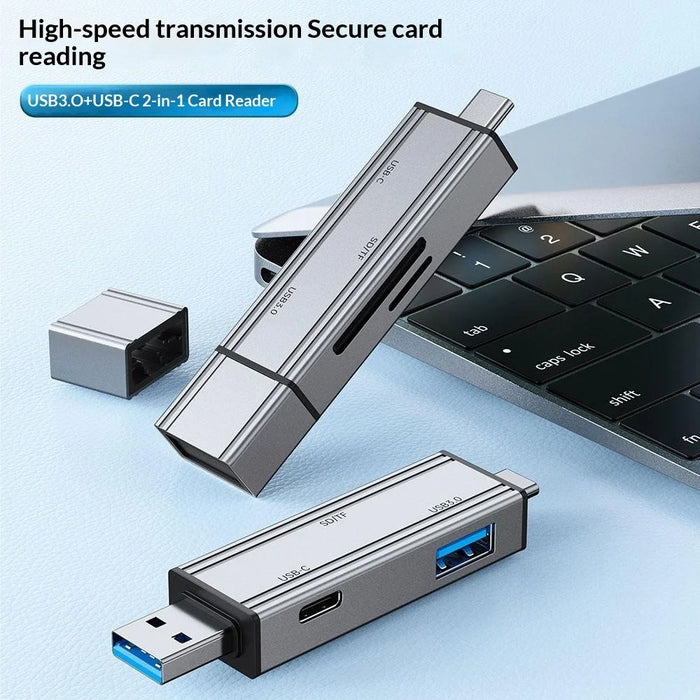 2607 4 in 1 USB-C USB 3.0 Card Reader SD TF Memory Card Adapter for Laptop Phone - Silver - 2