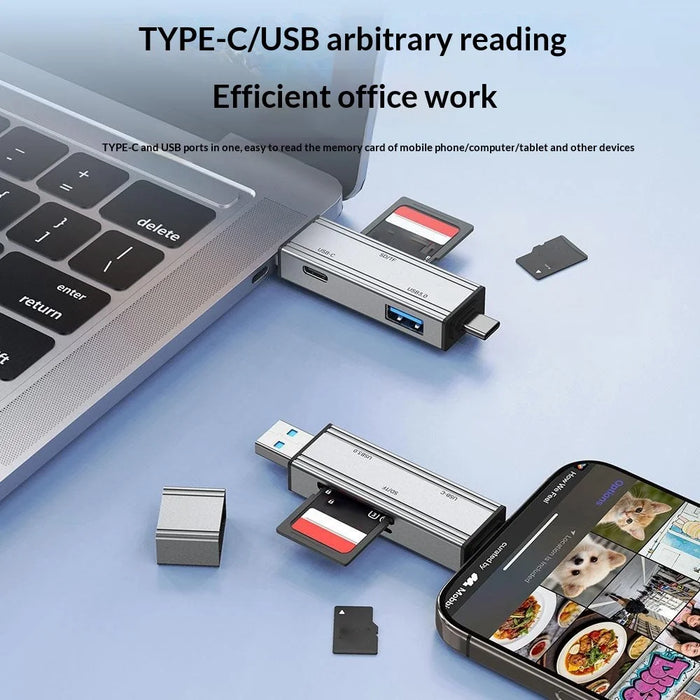 2607 4 in 1 USB-C USB 3.0 Card Reader SD TF Memory Card Adapter for Laptop Phone - Silver - 3