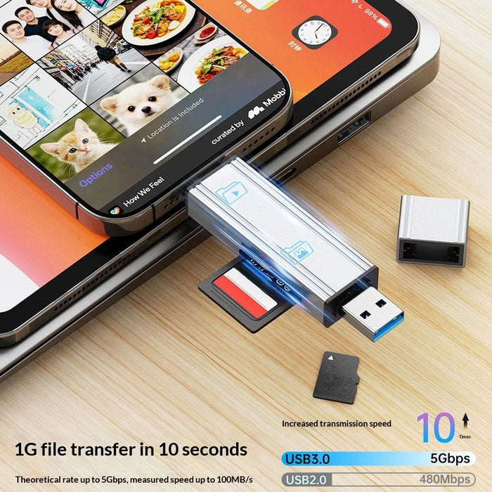 2607 4 in 1 USB-C USB 3.0 Card Reader SD TF Memory Card Adapter for Laptop Phone - Silver - 4