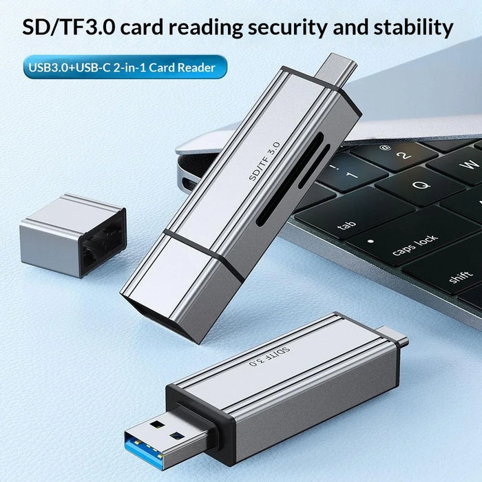 2608 USB 3.0 Card Reader 2 in 1 USB-C to SD TF Adapter Converter - Silver - 3
