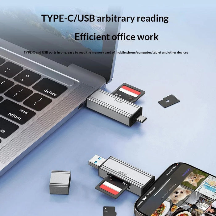2608 USB 3.0 Card Reader 2 in 1 USB-C to SD TF Adapter Converter - Silver - 4