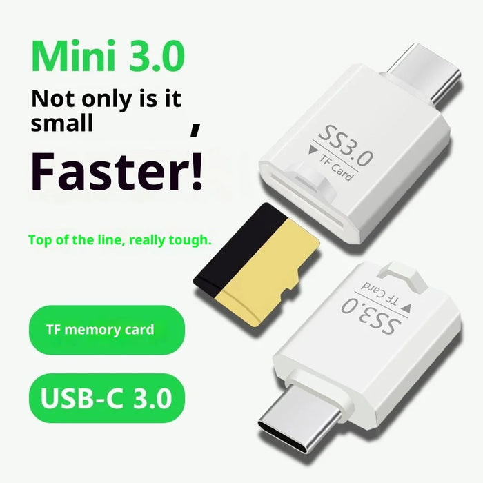 SS3.0 USB-C TF Card Reader Mini Type-C to MicroSD High Speed 3.0 Adapter for Windows  /  MacOS  /  Linux  /  Android  /  iOS - White - 2