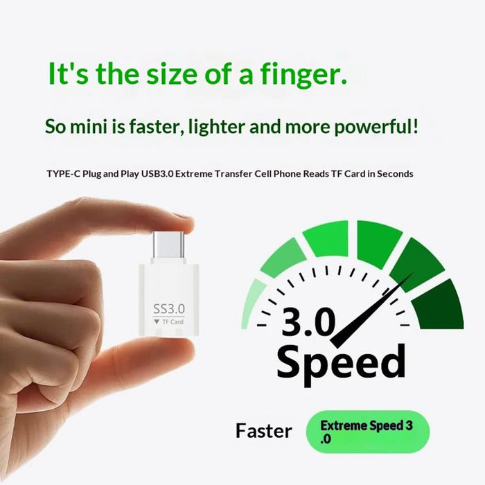 SS3.0 USB-C TF Card Reader Mini Type-C to MicroSD High Speed 3.0 Adapter for Windows  /  MacOS  /  Linux  /  Android  /  iOS - White - 3