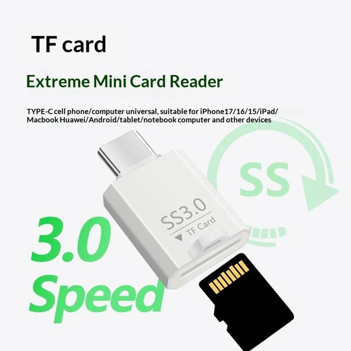 SS3.0 USB-C TF Card Reader Mini Type-C to MicroSD High Speed 3.0 Adapter for Windows  /  MacOS  /  Linux  /  Android  /  iOS - White - 7