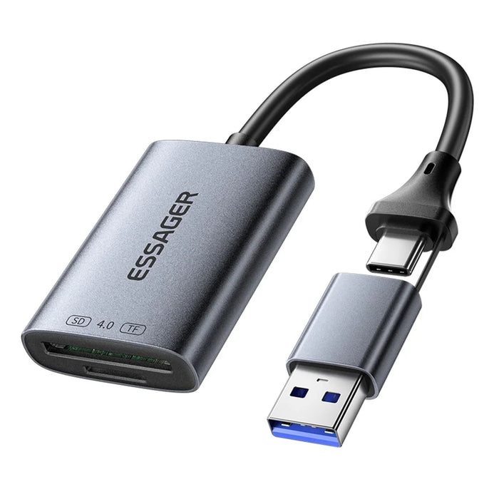 ESSAGER ES-DK04 4.0 2 in 1 Card Reader USB-A Type-C 5Gbps SD TF Card Holder - Dark Grey - 1
