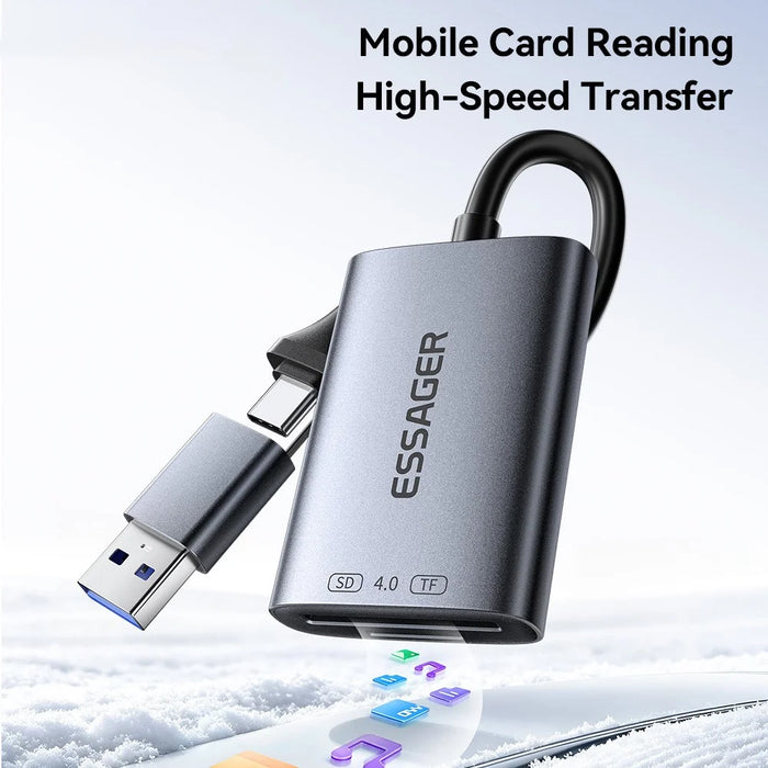 ESSAGER ES-DK04 4.0 2 in 1 Card Reader USB-A Type-C 5Gbps SD TF Card Holder - Dark Grey - 3