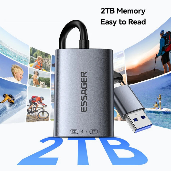 ESSAGER ES-DK04 4.0 2 in 1 Card Reader USB-A Type-C 5Gbps SD TF Card Holder - Dark Grey - 6