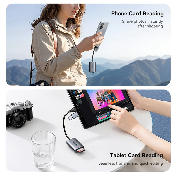 ESSAGER ES-DK04 4.0 2 in 1 Card Reader USB-A Type-C 5Gbps SD TF Card Holder - Dark Grey - 7