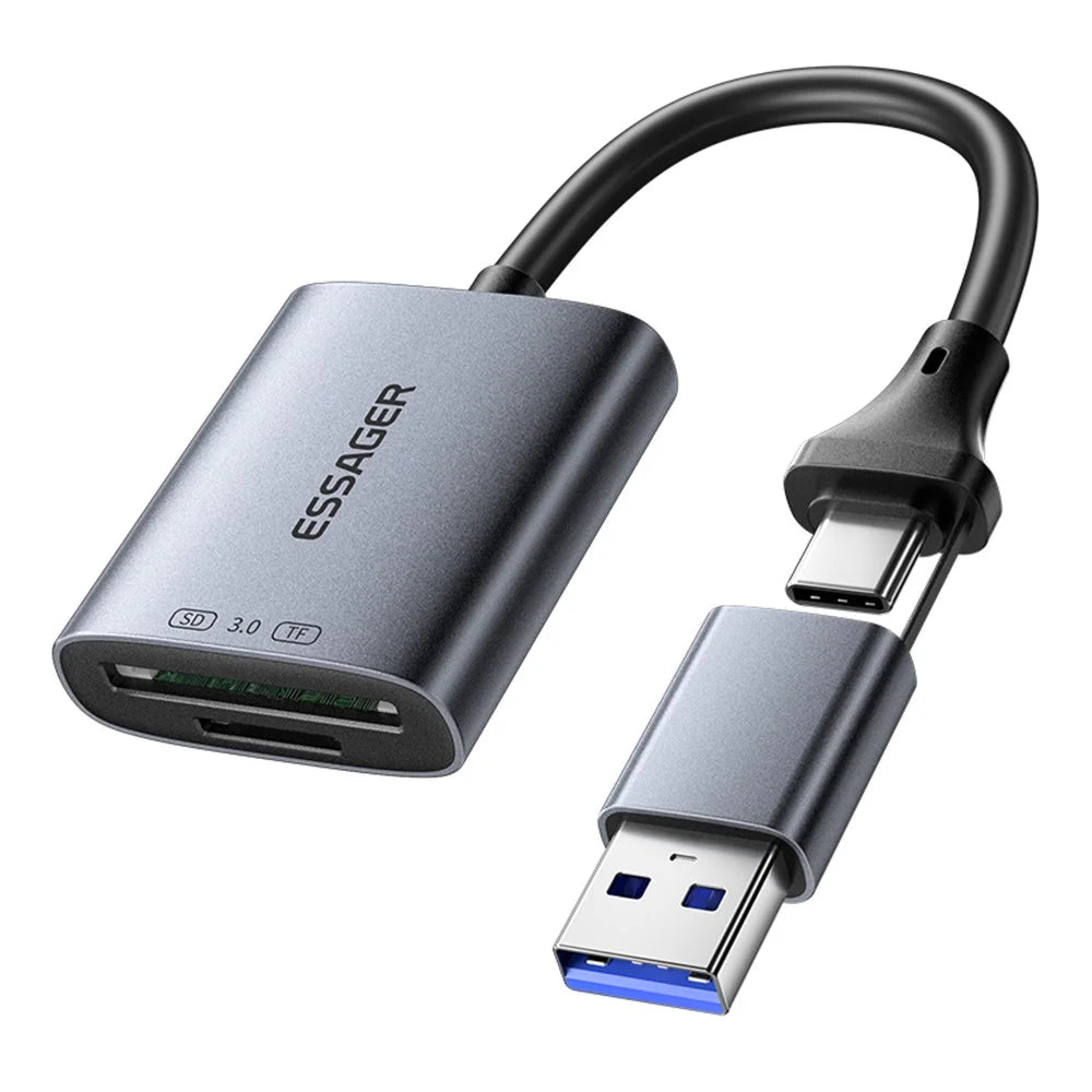 ESSAGER ES-DK04 3.0 2 in 1 Card Reader USB 3.0 5Gbps Type-C USB-A SD TF Card Reader - Dark Grey - 1