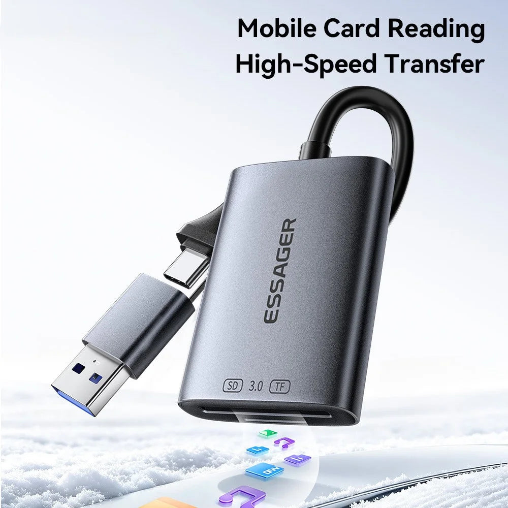 ESSAGER ES-DK04 3.0 2 in 1 Card Reader USB 3.0 5Gbps Type-C USB-A SD TF Card Reader - Dark Grey - 3