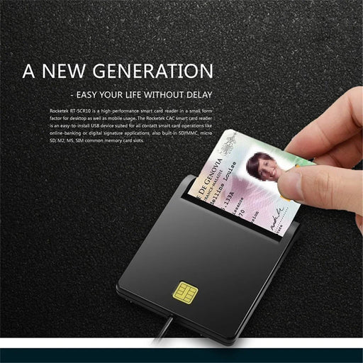 ROCKETEK SCR1 USB 2.0 Smart CAC Card Reader ID SIM Bank Card Adapter - 2