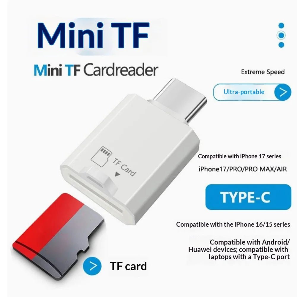 SS2 Portable Type-C to TF Card Reader Adapter with Lanyard Hole for Phone Tablet Computer - White - 2