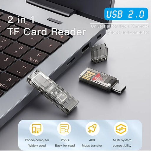 YESIDO GS21 2-in-1 Type-C/USB Plug TF Memory Card Reader Data Transfer Adapter for Laptop Android Phone - 2