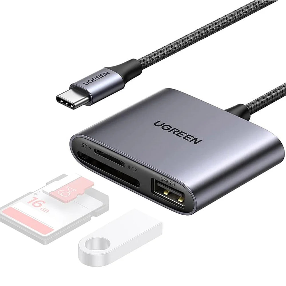 UGREEN 3 in 1 Type C to TF Card Reader USB 2.0 Adapter for Mac OS/Windows/Linux/Android - 1