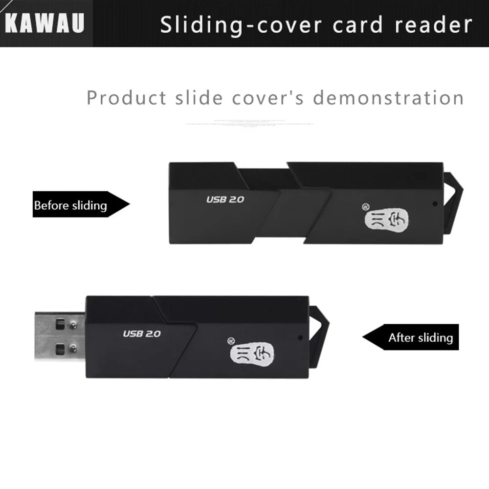KAWAU C295 2 in 1 USB 2.0 MicroSD Card Reader with SD Slot Supports Up to 64GB Adapter (with Slide Cover) - 7