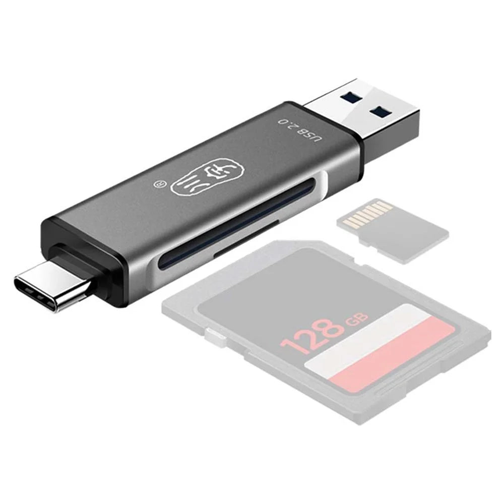 KAWAU C256Q Type-C+USB for SD TF Memory Card Reader Aluminum Alloy OTG Phone Adapter - 1